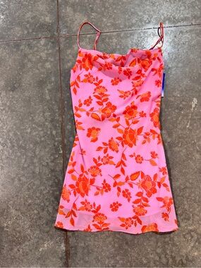 Alter’d State Pink Red Floral Cowl Neck Mini Dress XS